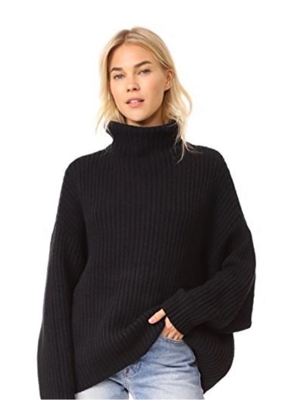 Free People ‘Swim Too Deep’ Ribbed Turtleneck Sweater - Black